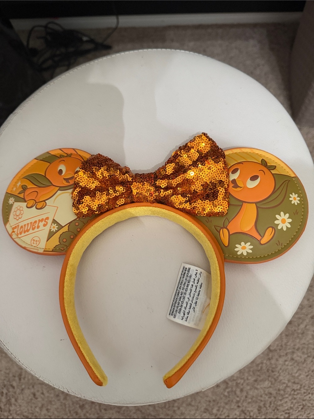 Disney Orange Bird Floral Sequin Minnie Ears Headband